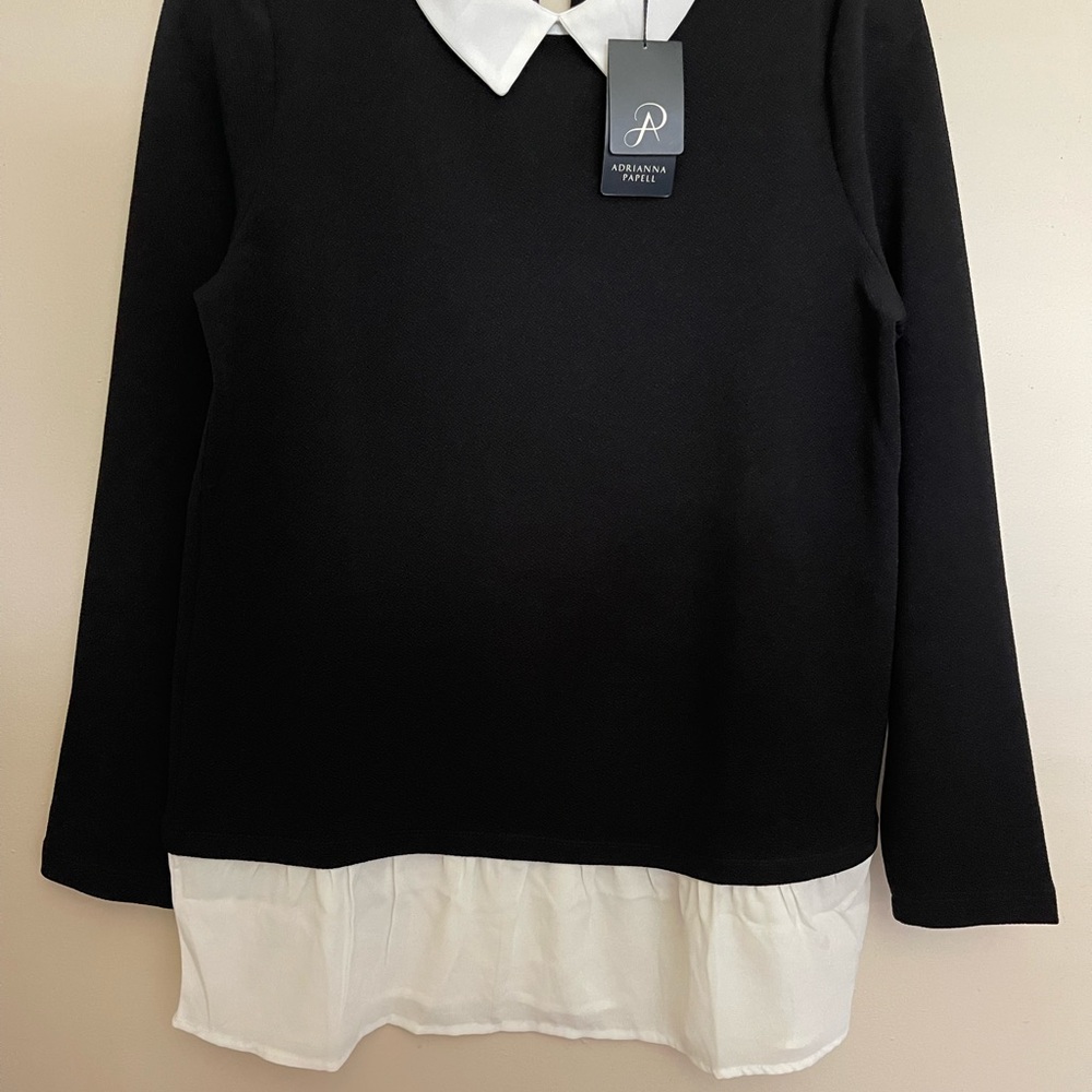 Adrianna Papell Black and Ivory Collared Sweater